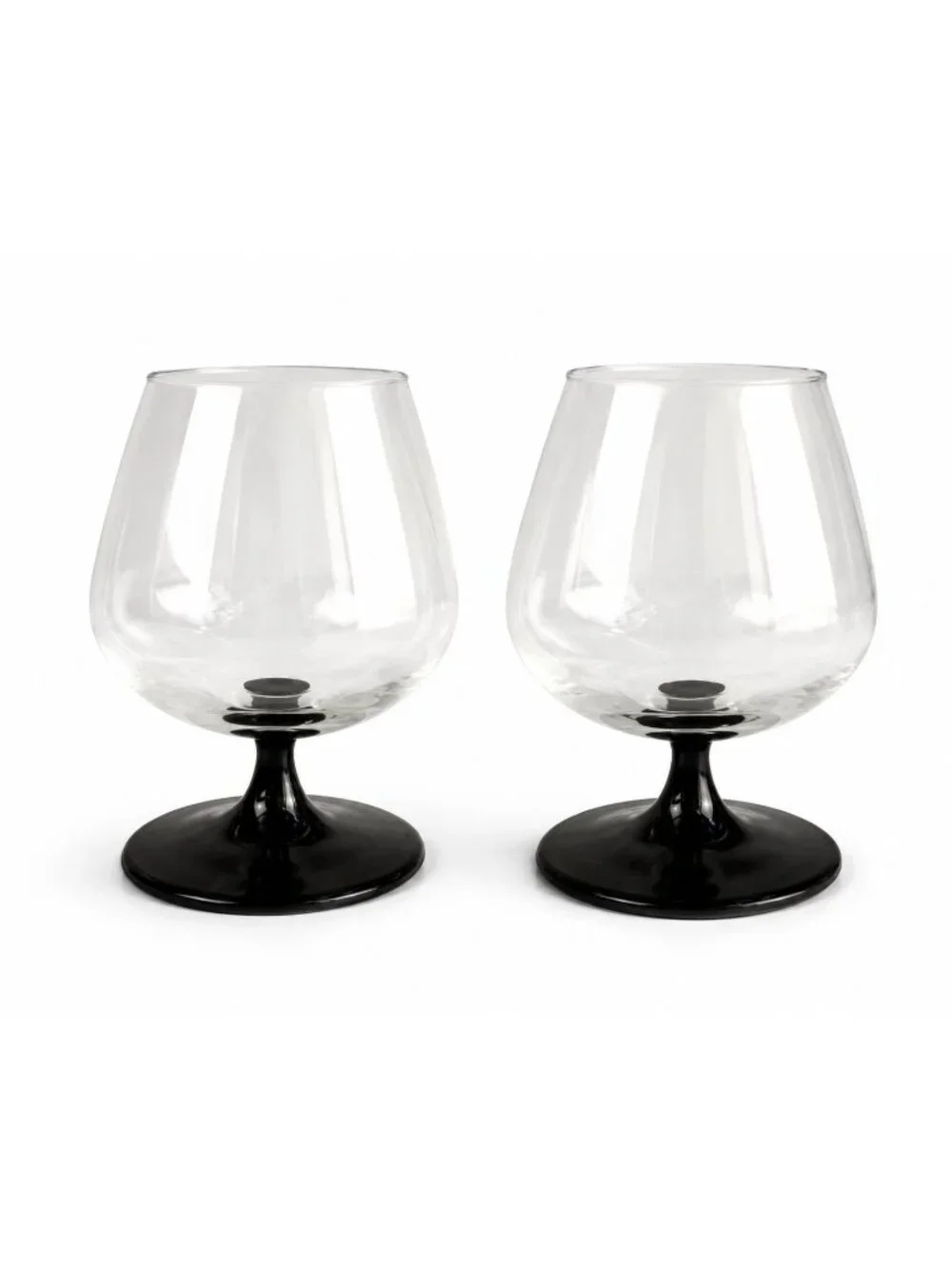 Vintage Luminarc Domino Cognac Glasses Set of 2 Black Stem French Brandy Snifter